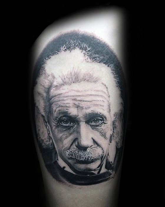 Guy With Thigh Albert Einstein Tattoo Design