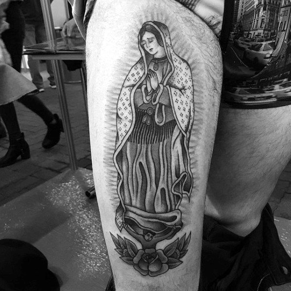 Guy With Thigh Guadalupe Tattoo Design