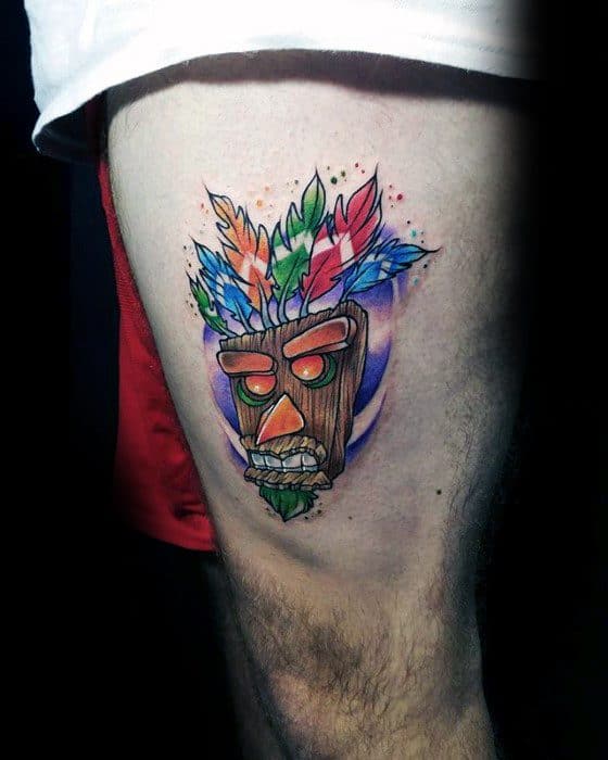 Guy With Thigh Video Game Crash Bandicoot Tattoo Design