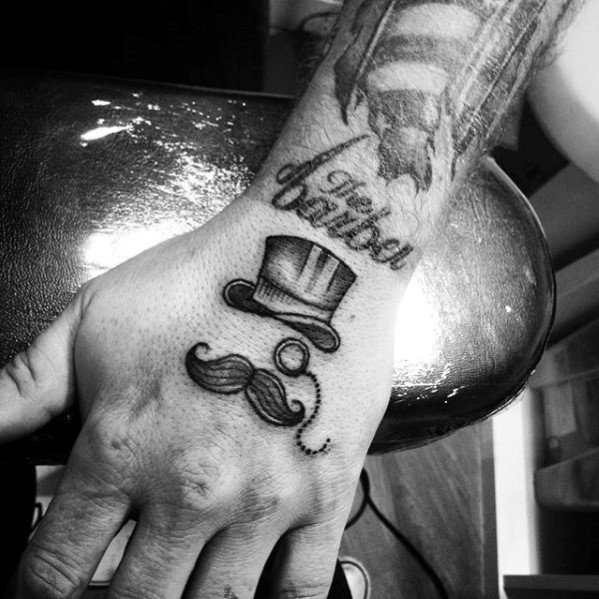 Guy With Top Hat Musache Hand Tattoo Design