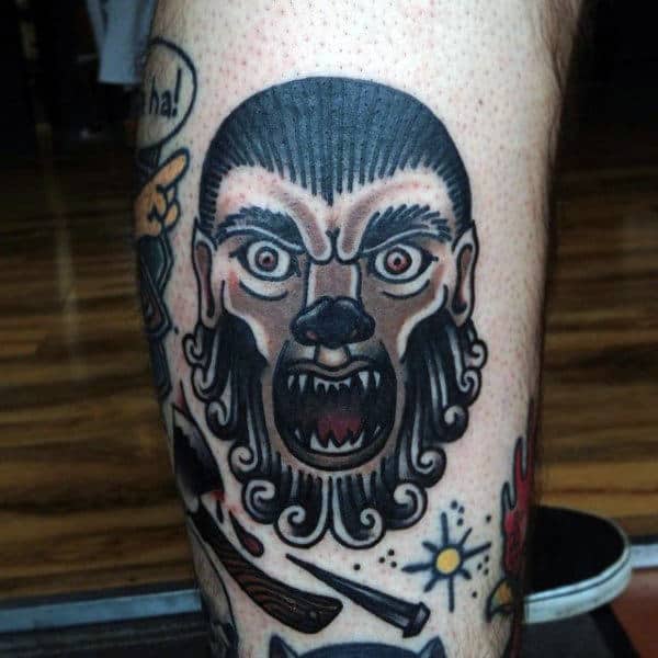 Guy With Traditional Design Werewolf Tattoo On Forearm