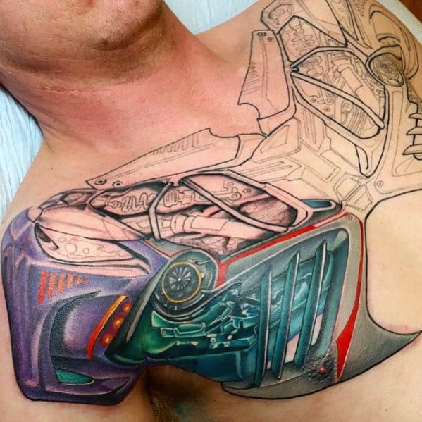 Guy With Transformers 3d Upper Chest Tattoo