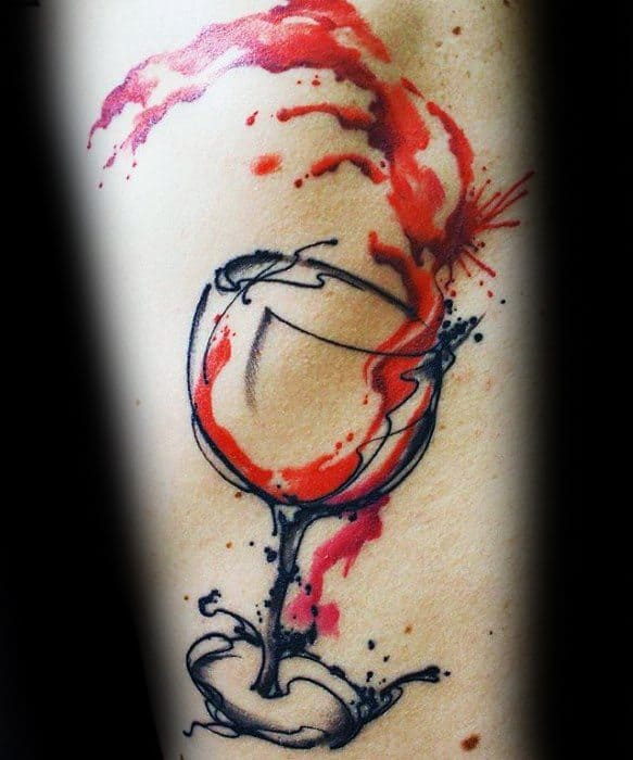 Guy With Watercolor Red Wine Glass Tattoo Design On Rib Cage Side Of Body