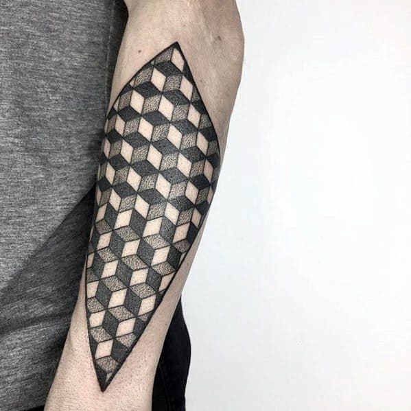 Guys 3d Cube Tattoo Ideas Geometric Forearm Designs