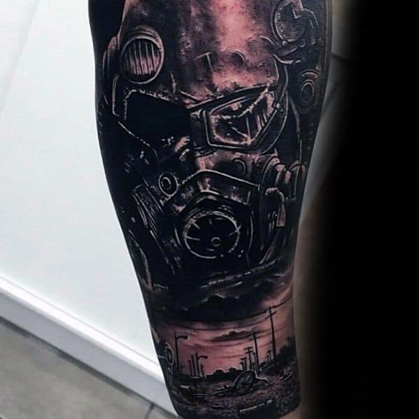 Guys 3d Leg Tattoo Ideas Fallout Designs
