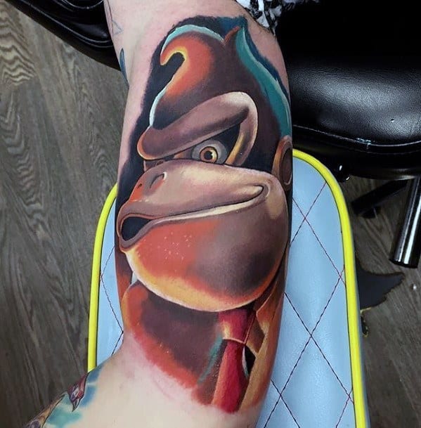 Guys 3d New School Gaming Donkey Kong Inner Arm Bicep Tattoos