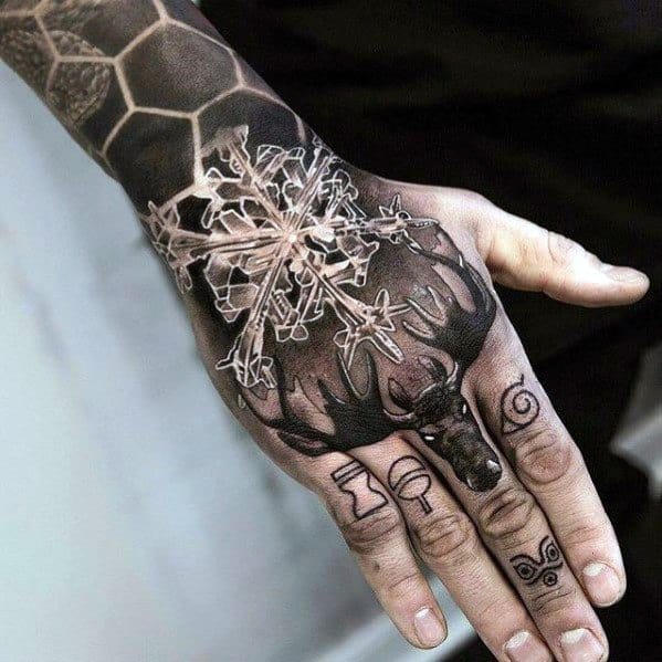 Guys 3d Realistic Snowflake Unique Hand Tattoo Ideas