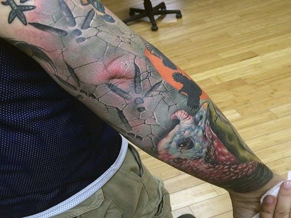 Guys 3d Realistic Turkey Sleeve Tattoos