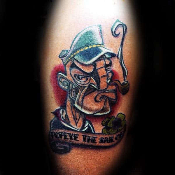 Guys Abstract Popeye The Sailor Arm Tattoo Designs
