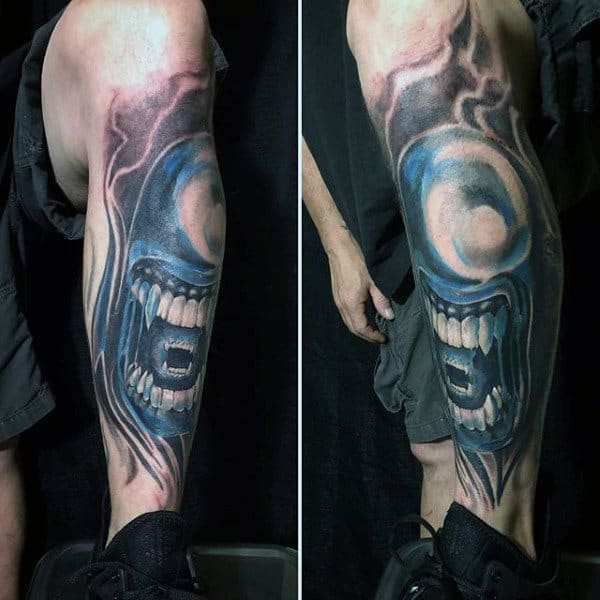 Guys Alien Blue Ink Shin Tattoos
