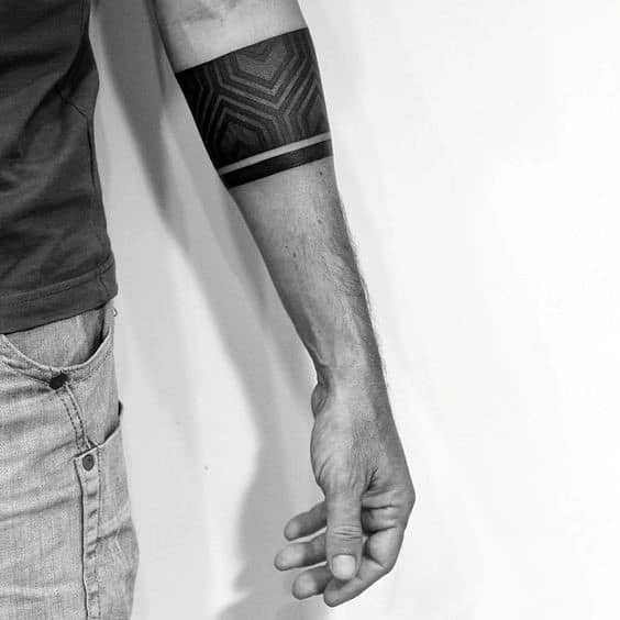 Guys All Black Pattern Forearm Band Tattoo Inspiration
