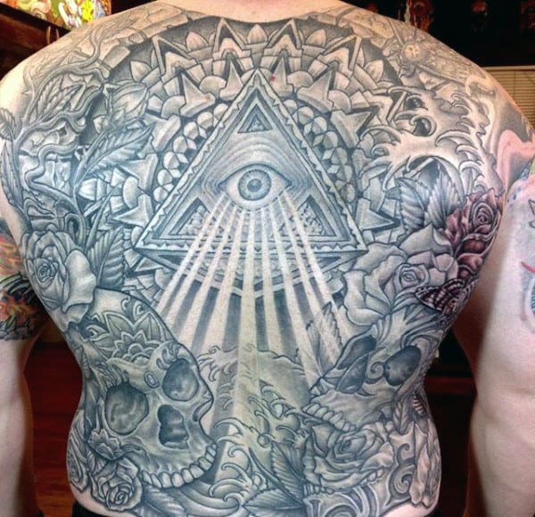 Guys All Seeing Eye Pyramid Full Back Tattoos