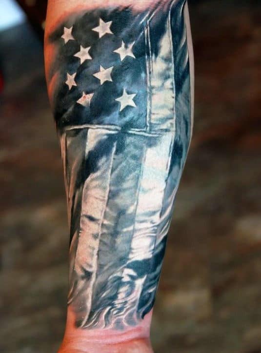 Guys American Flag Forearm Sleeve Tattoos