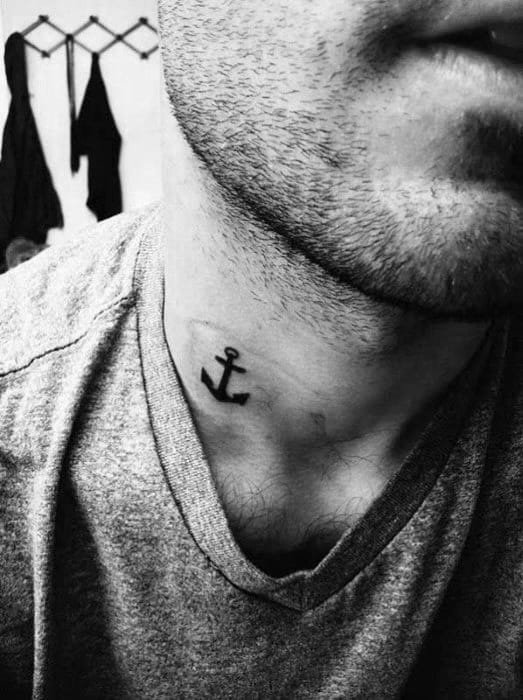 Guys Anchor Neck Quarter Sized Tattoo Design Idea Inspiration