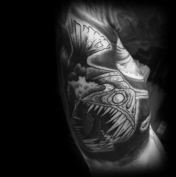 Guys Angler Fish Tattoo Design Ideas Bicep