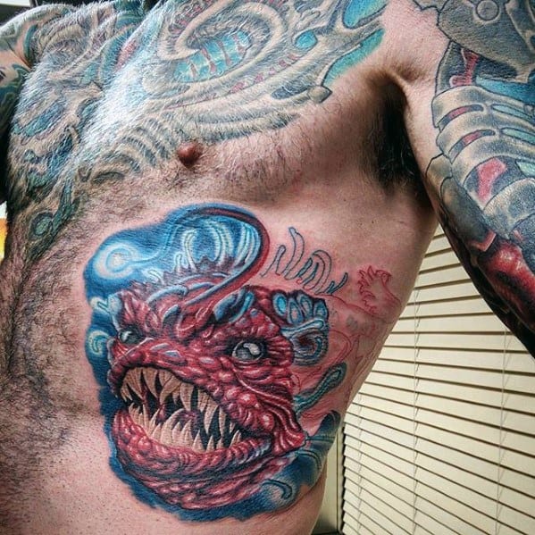 Guys Angler Fish Tattoos Rib Cage Side