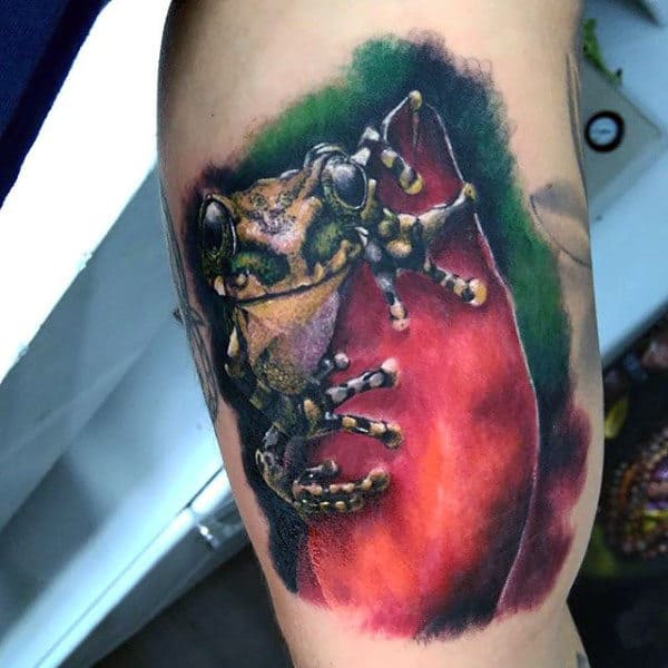Guys Animal Bicep Frog Watercolor Tattoo