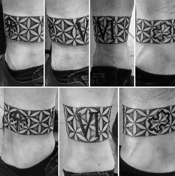 Guys Ankle Band Tattoo Flower Of Life Geometric Design Ideas