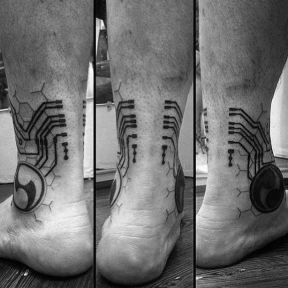 Guys Ankle Circuit Board Technology Themed Tattoo