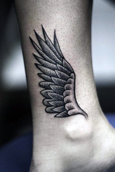 Guys Ankle Dotwork Wing Tattoos Ideas