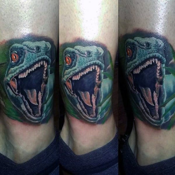 Guys Ankle Gaping Dinosuar Tattoo