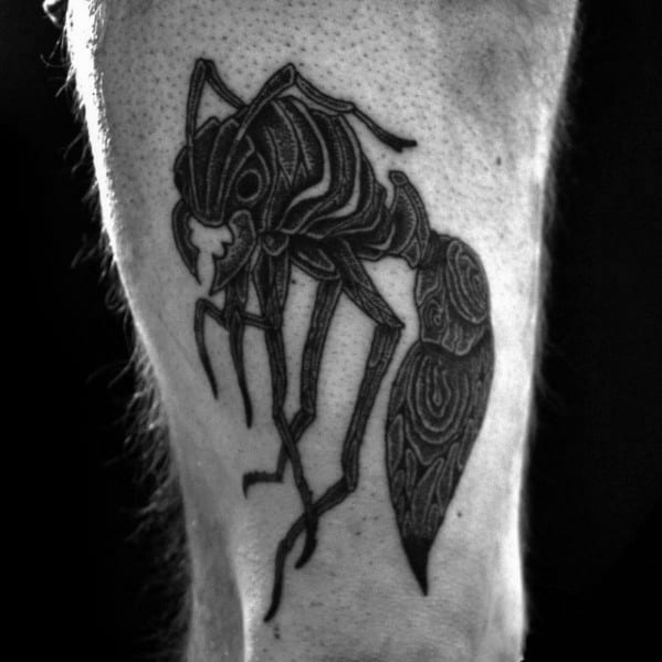 Guys Ant Thigh Tattoo Design Ideas