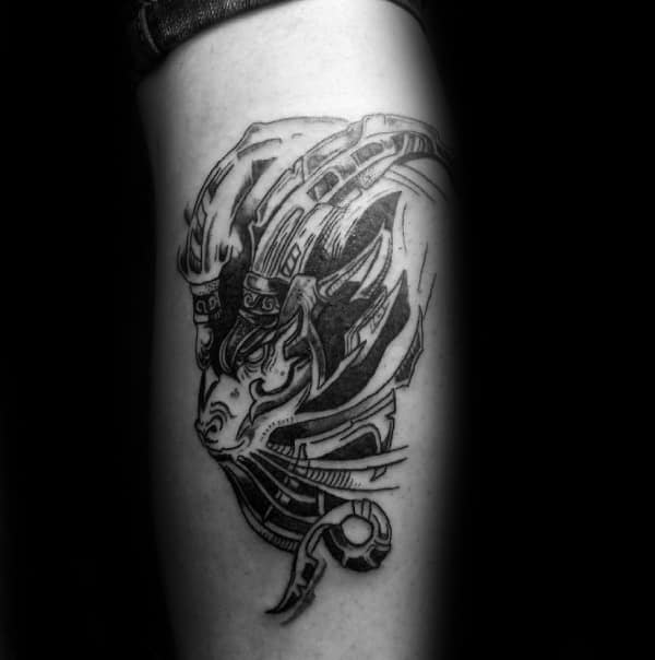 Guys Aries Black Ink Leg Tatoos