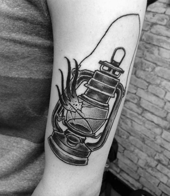 Guys Arm Broken Lantern Tattoo Design Ideas