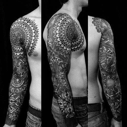 Guys Arm Sleeve Tattoos With Mandala Design