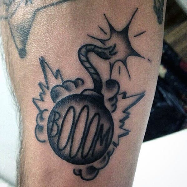 Guys Arms Black Explosive Bomb Tattoo