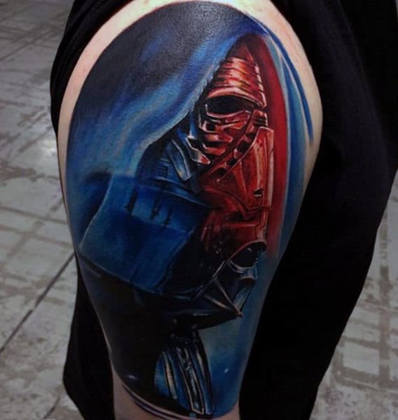 Guys Arms Blue Green Darth Vader Tattoo