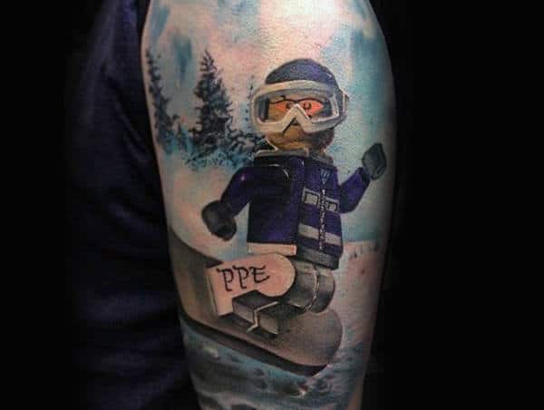 Guys Arms Cute Robotic Snowboarding Activity Tattoo