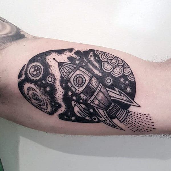 Guys Arms Dotted Grey Astronomy Tattoo