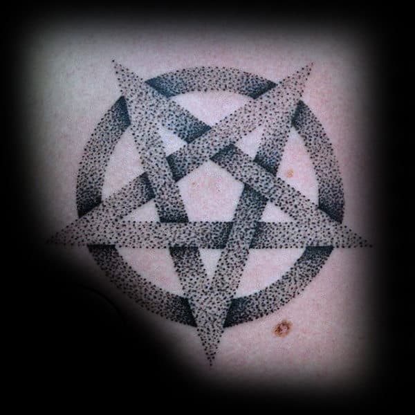 Guys Arms Dotted Grey Pentagram Tattoo