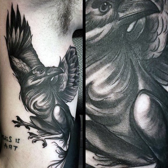Guys Arms Dusty Grey Raven Tattoo