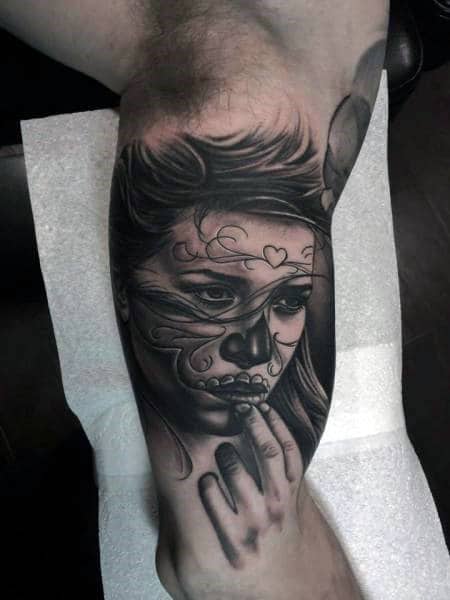 Guys Arms Expressive Girl Day Of The Dead Tattoo