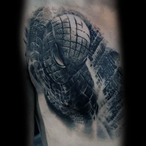 Guys Arms Grey Spiderman Tattoos