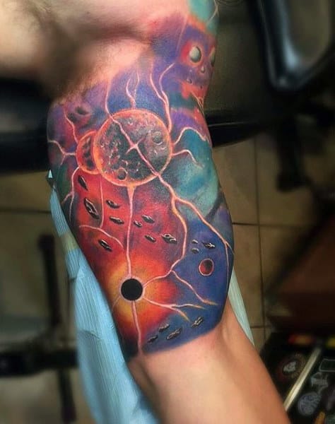 Guys Arms Lightening Astronomy Tattoo