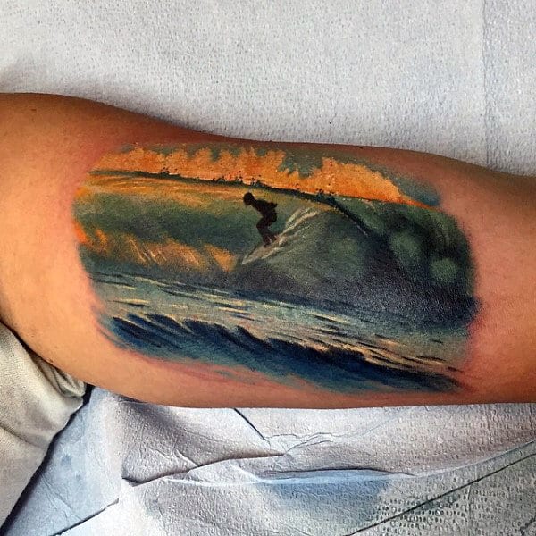 Guys Arms Man Surfing Tattoo