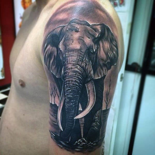 Guys Arms Realistic Elephant Tattoo