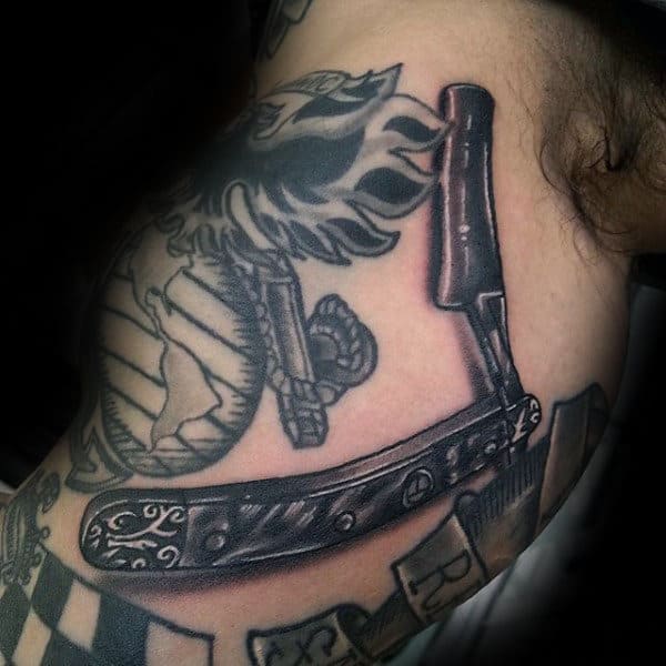 Guys Arms Realistic Straight Razor Tattoos