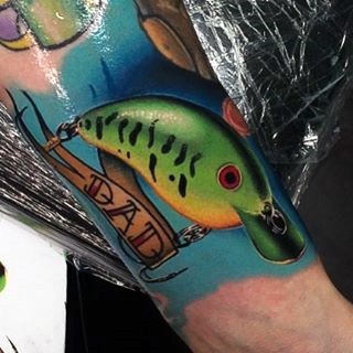 Guys Arms Shiny Shark And Dad Tattoo