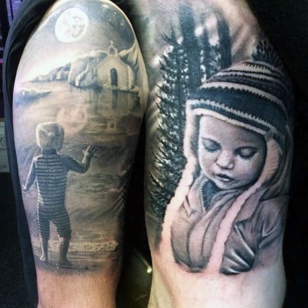 Guys Arms Snowy Wintery Black And Grey Tattoo