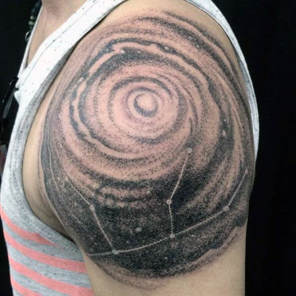 Guys Arms Spiralling Dotted Astronomy Tattoo