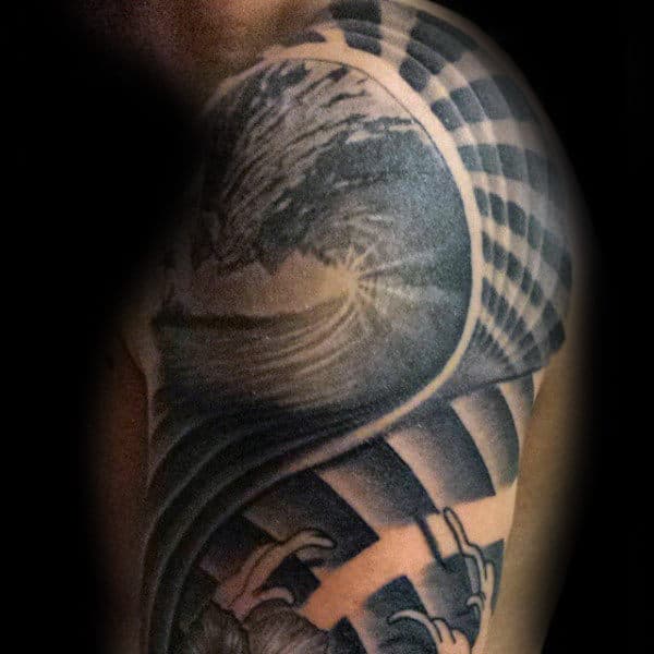 Guys Arms Spiralling Grey Surf Tattoo