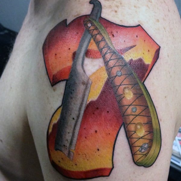 Guys Arms Straight Razor Tattoo Ideas