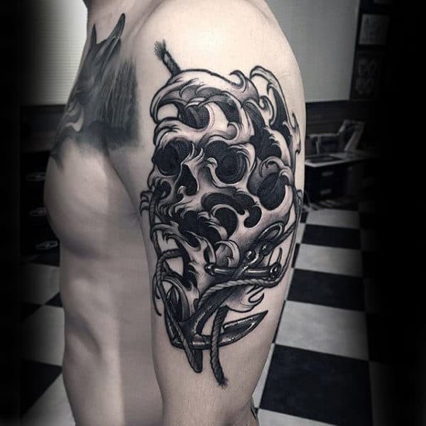 Guys Arms Wavy Shrub And Rope Tattoo