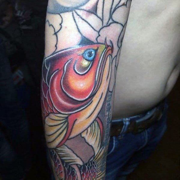 Guys Arowana Tattoos On Forearm