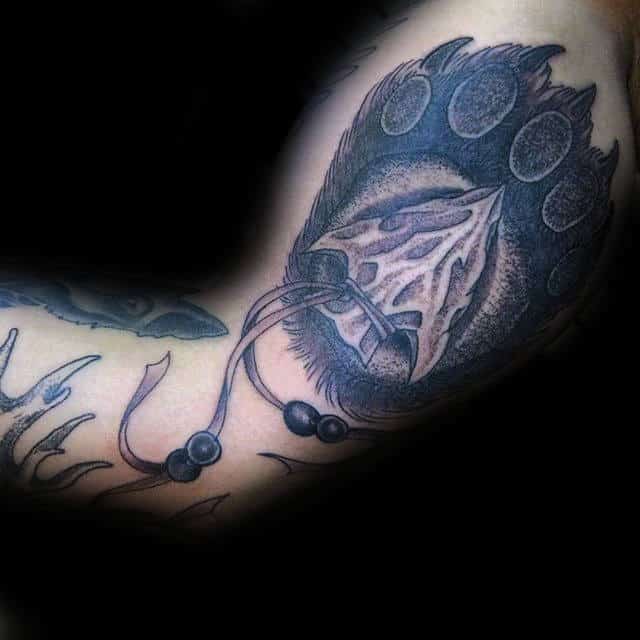 Guys Arrowhead Bear Claw Inner Arm Tattoos