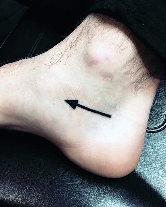Guys Awesome Black Ink Tiny Small Arrow Foot Tattoo
